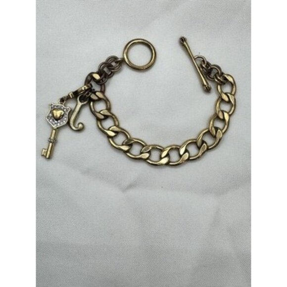 Juicy Couture Gold Tone Cuban Link Bracelet Key & J Charms Toggle Clasp Y2K - Picture 5 of 6